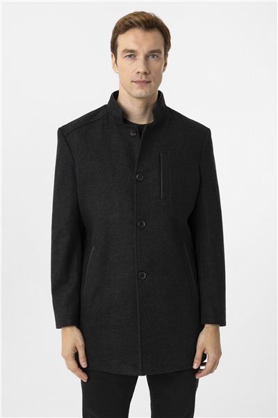 Siyah Regular Desenli Hakim Yaka Kaban