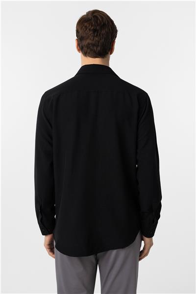 Siyah Regular Fit Desenli Klasik Yaka Gömlek