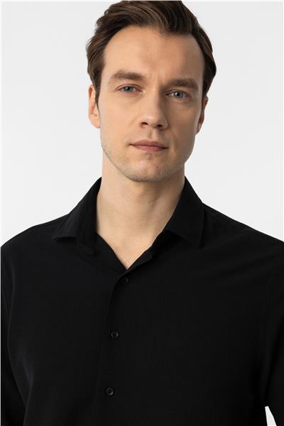 Siyah Regular Fit Desenli Klasik Yaka Gömlek