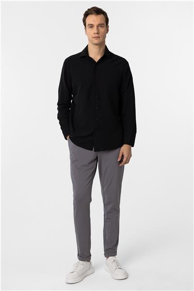 Siyah Regular Fit Desenli Klasik Yaka Gömlek