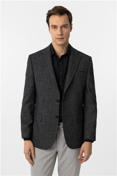 Siyah Regular Fit Desenli Mono Yaka 4 Drop Ceket