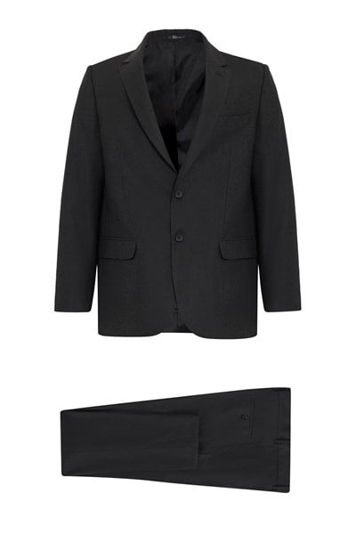 Siyah Regular Desenli Mono Yaka 4 Drop Klasik Takım Elbise