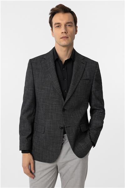 Siyah Regular Fit Desenli Mono Yaka 4 Drop Ceket