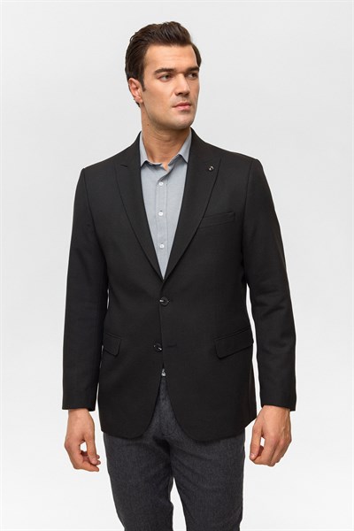 Siyah Regular Desenli Mono Yaka 6 Drop Ceket