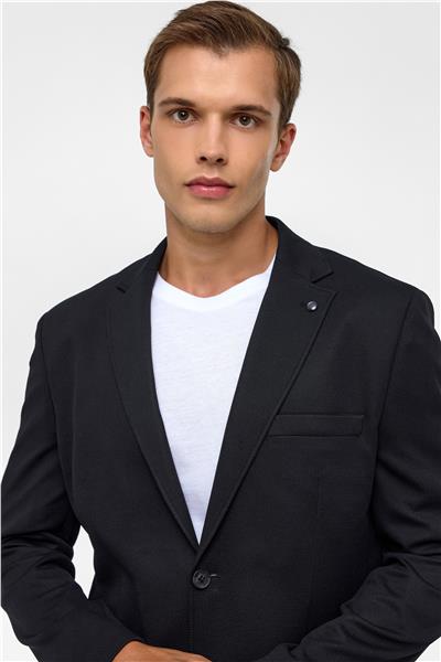 Siyah Regular Desenli Mono Yaka 6 Drop Ceket
