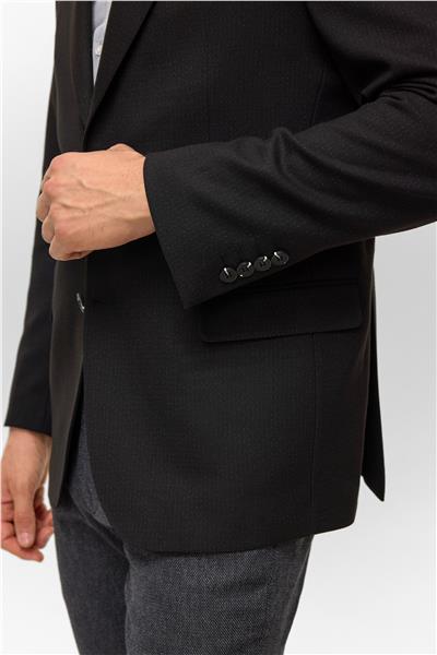 Siyah Regular Desenli Mono Yaka 6 Drop Ceket