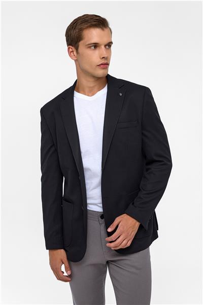 Siyah Regular Desenli Mono Yaka 6 Drop Ceket