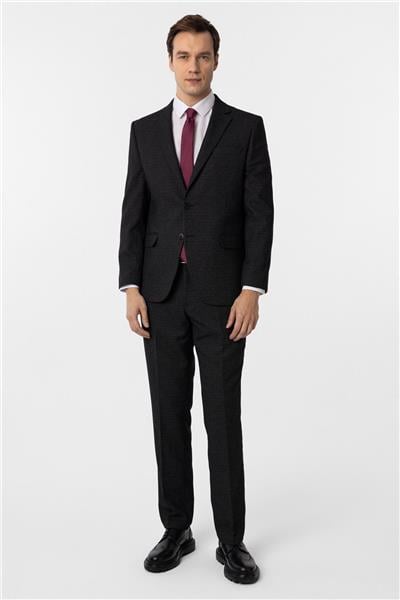 Siyah Regular Desenli Sivri Yaka 4 Drop Klasik Takım Elbise