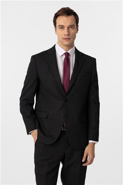 Siyah Regular Desenli Sivri Yaka 4 Drop Klasik Takım Elbise