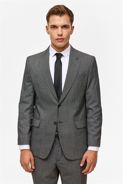 Siyah Regular Desenli Sivri Yaka 4 Drop Takım Elbise