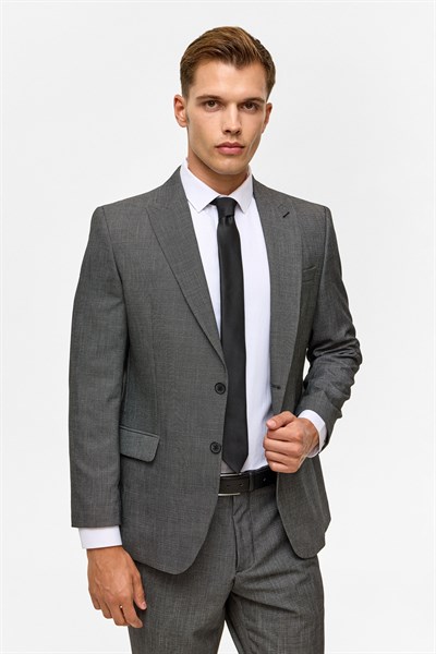 Siyah Regular Desenli Sivri Yaka 4 Drop Takım Elbise