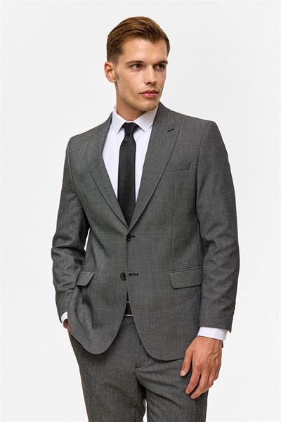 Siyah Regular Desenli Sivri Yaka 4 Drop Takım Elbise