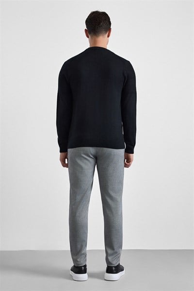 Siyah Regular Dikey Çizgili Bisiklet Yaka Kazak