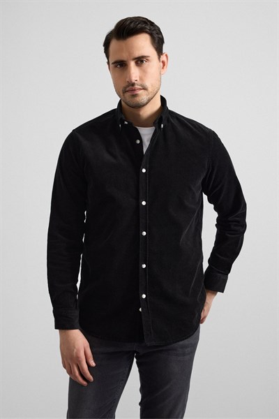 Siyah Regular Düğmeli Yaka Casual Gömlek
