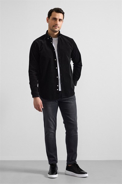 Siyah Regular Düğmeli Yaka Casual Gömlek