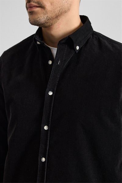 Siyah Regular Düğmeli Yaka Casual Gömlek