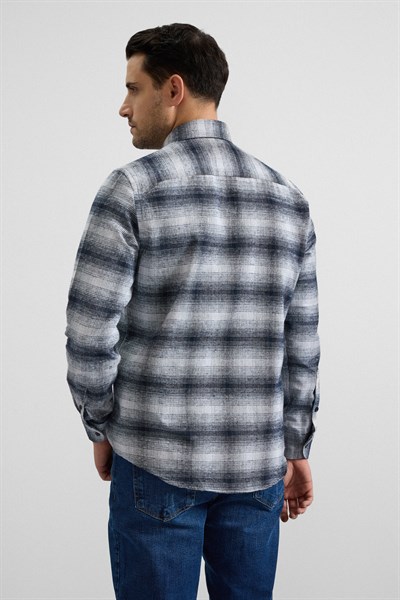 Siyah Regular Düğmeli Yaka Kareli Casual Gömlek