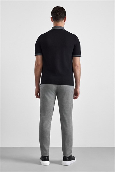 Siyah Regular Düz Baskısız Pike Düğmeli Polo Yaka Nefes Alabilen Tişört