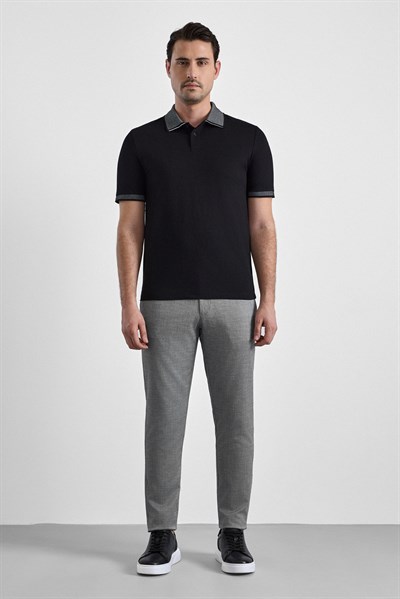 Siyah Regular Düz Baskısız Pike Düğmeli Polo Yaka Nefes Alabilen Tişört