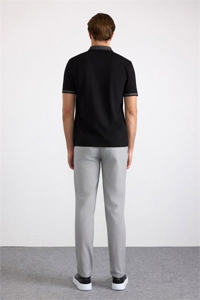 Siyah Regular Düz Baskısız Pike Polo Yaka Standart Tişört