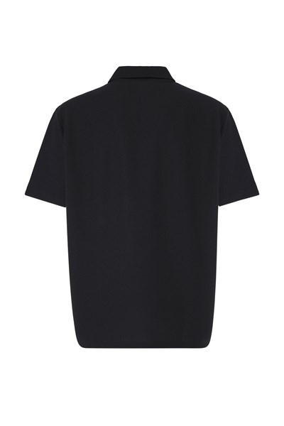 Siyah Regular Düz Baskısız Waffle Düğmeli Polo Yaka Standart Tişört