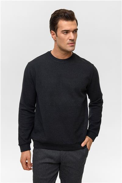 Siyah Regular Düz Bisiklet Yaka Sweatshirt