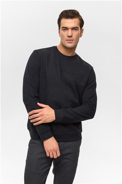 Siyah Regular Düz Bisiklet Yaka Sweatshirt