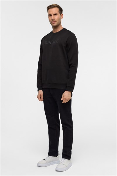 Siyah Regular Düz Bisiklet Yaka Sweatshirt