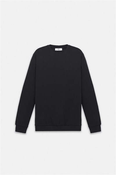 Siyah Regular Düz Bisiklet Yaka Sweatshirt