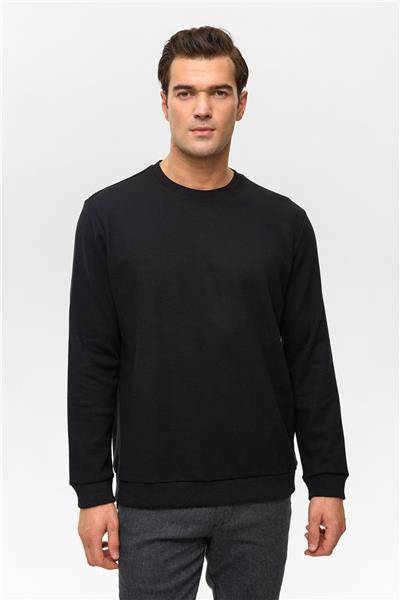 Siyah Regular Düz Bisiklet Yaka Sweatshirt
