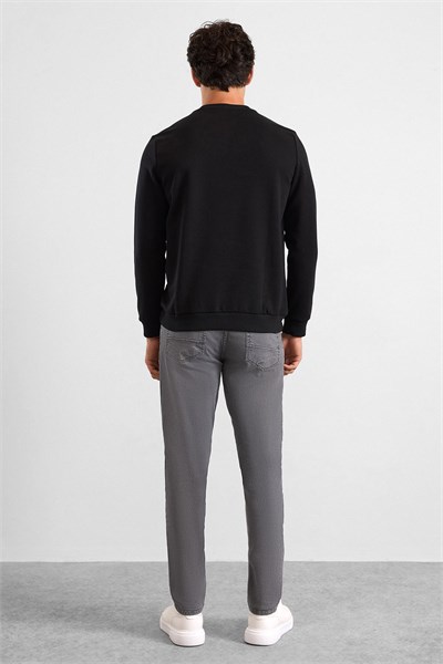 Siyah Regular Düz Bisiklet Yaka Sweatshirt