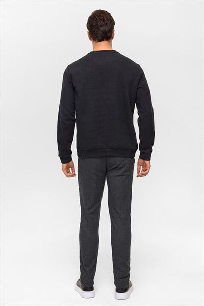 Siyah Regular Düz Bisiklet Yaka Sweatshirt