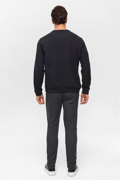 Siyah Regular Düz Bisiklet Yaka Sweatshirt