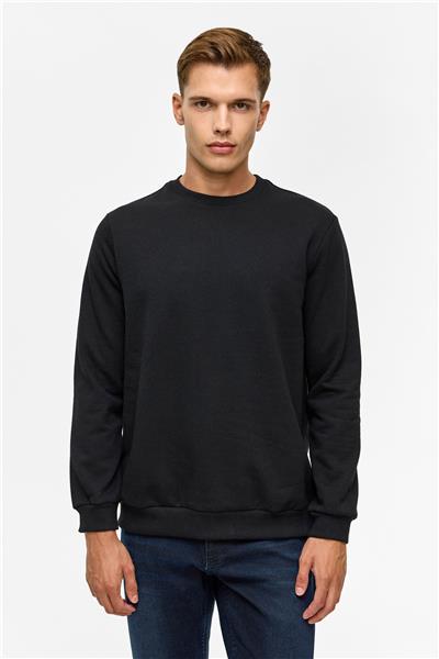 Siyah Regular Düz Bisiklet Yaka Sweatshirt