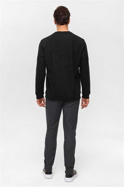 Siyah Regular Düz Bisiklet Yaka Sweatshirt