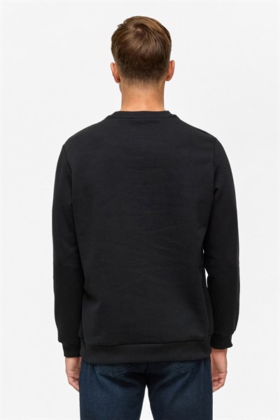 Siyah Regular Düz Bisiklet Yaka Sweatshirt