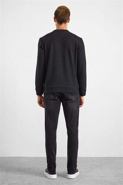 Siyah Regular Düz Bisiklet Yaka Sweatshirt