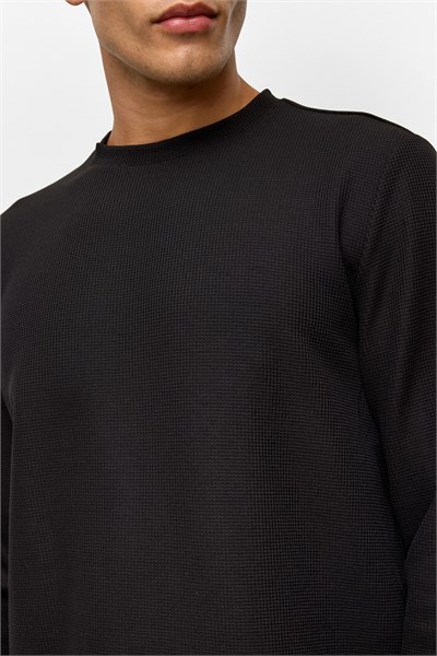 Siyah Regular Düz Bisiklet Yaka Sweatshirt