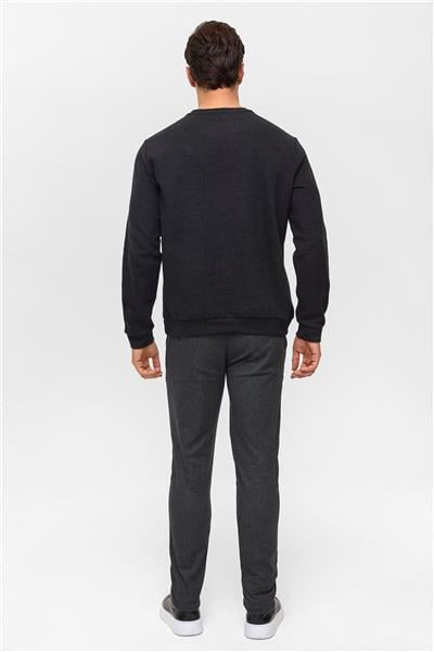 Siyah Regular Düz Bisiklet Yaka Sweatshirt