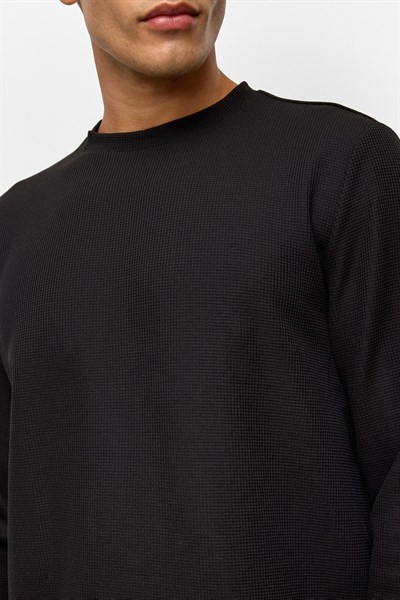 Siyah Regular Düz Bisiklet Yaka Sweatshirt