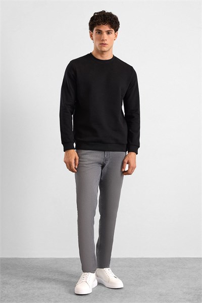 Siyah Regular Düz Bisiklet Yaka Sweatshirt