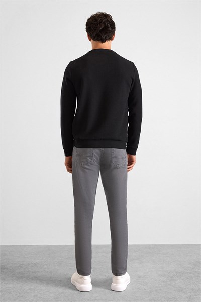 Siyah Regular Düz Bisiklet Yaka Sweatshirt