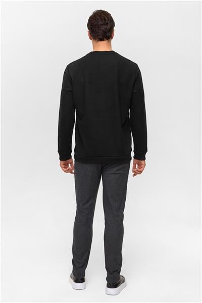 Siyah Regular Düz Bisiklet Yaka Sweatshirt