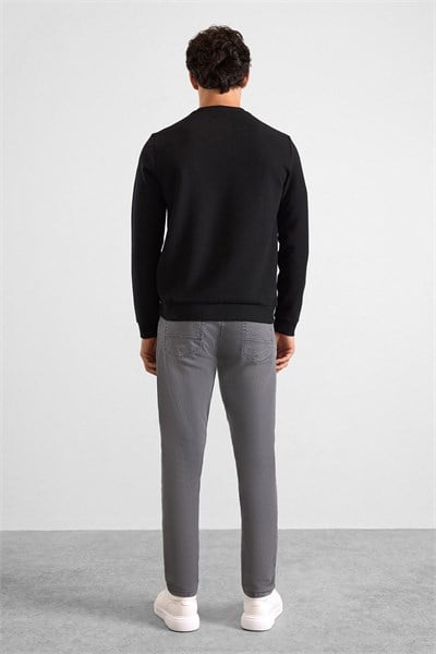 Siyah Regular Düz Bisiklet Yaka Sweatshirt