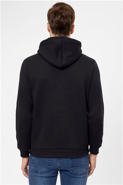Siyah Regular Düz Kapüşonlu Yaka Sweatshirt