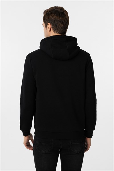 Siyah Regular Düz Kapüşonlu Yaka Sweatshirt