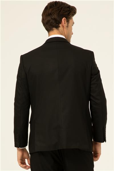 Siyah Regular Düz Mono Yaka 4 Drop Klasik Takım Elbise