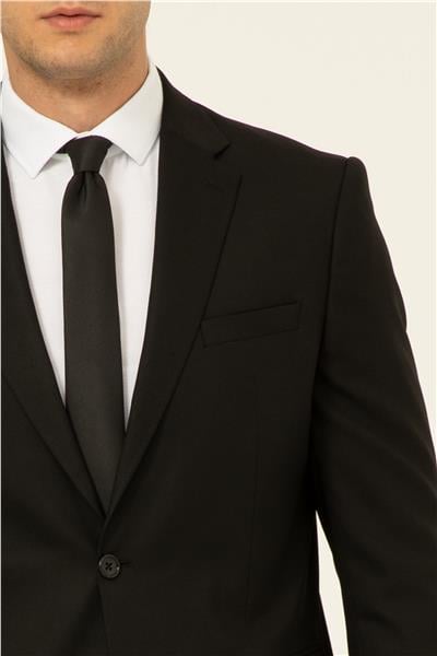 Siyah Regular Düz Mono Yaka 4 Drop Klasik Takım Elbise