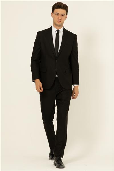 Siyah Regular Düz Mono Yaka 4 Drop Klasik Takım Elbise