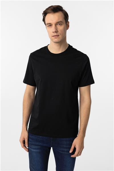 Siyah Regular Düz Bisiklet Yaka Tişört